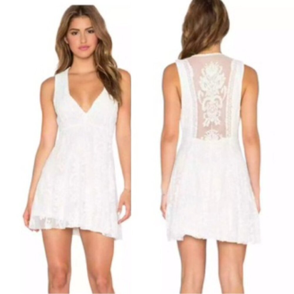 Free People Reign Over Me Lace Embroidered Sheer Cotton A Line Fairy Mini Dress